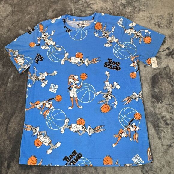 Space Jam Sz L Tune Squad Slam Dunk Shirt A New Legacy Print All Over Blue 0230 - Picture 2 of 10